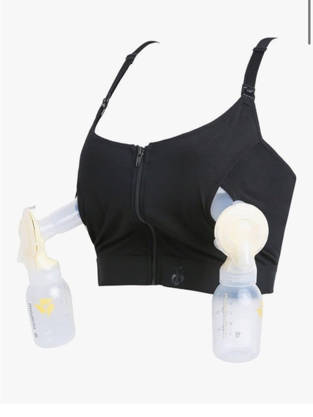 Two (2) Hands Free Pumping Bras Nursing Black Front-Zip Velcro Adjustable Back M